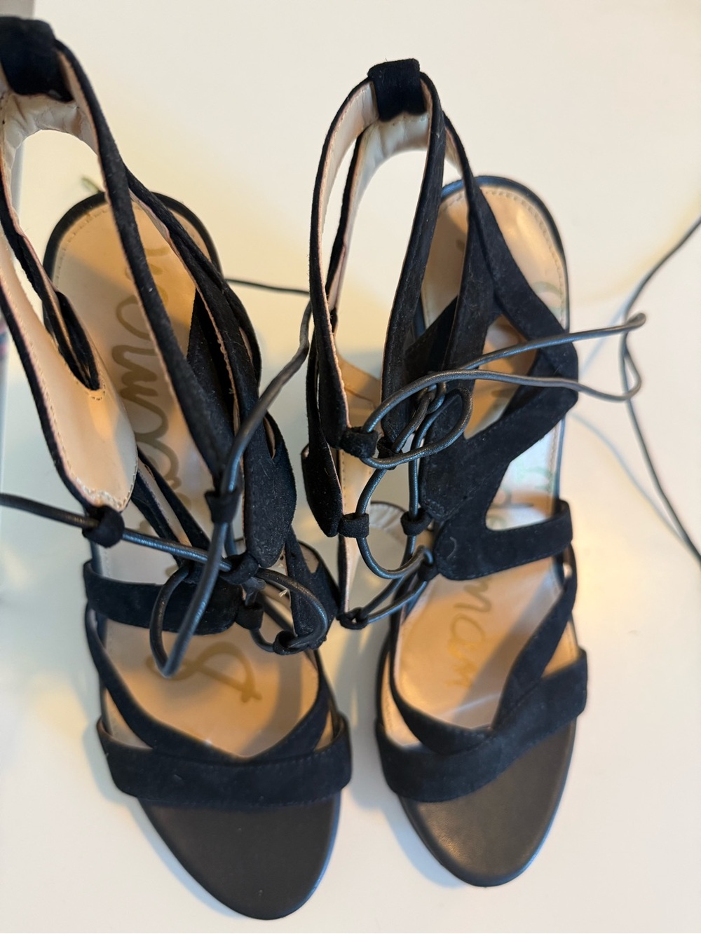 Sam Edelman Black Suede Strappy Lace-Up Heels